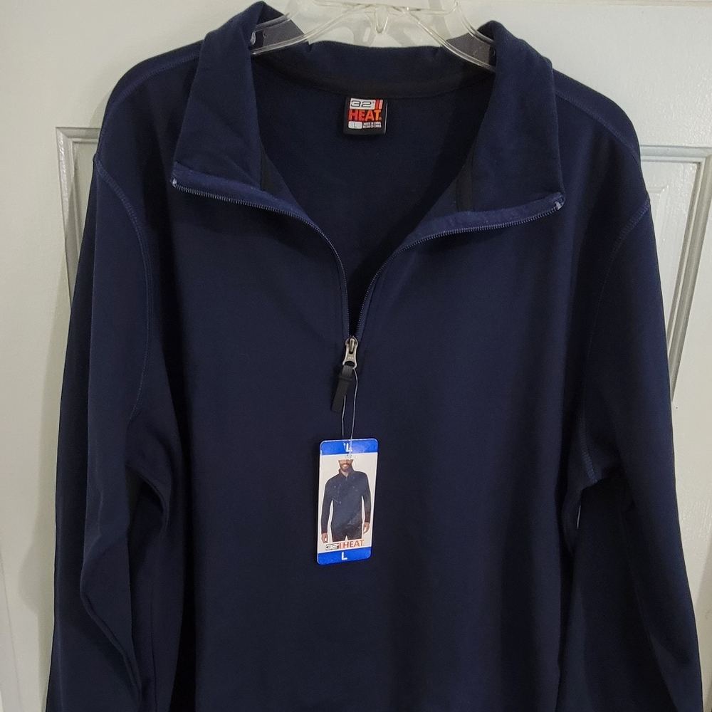 32 Heat Stormy Night Blue Half Zip Long‎ Sleeve Men Shirt Size L - Picture 7 of 13